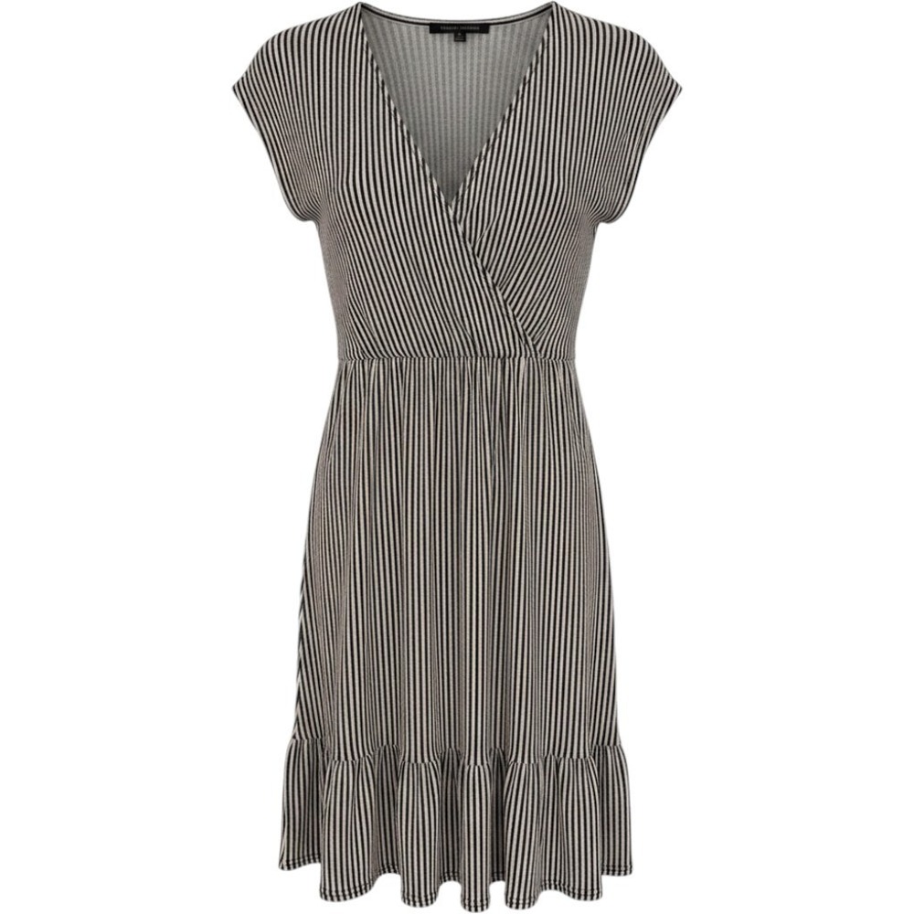 Caution To The Wind Black White Striped Wrap Dress Ruffle Hem Small